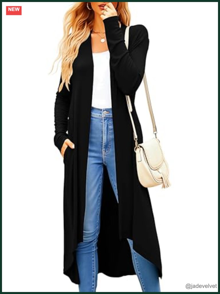 Viscose Spandex Long Cardigan Open Front Duster With Pockets Lightweight